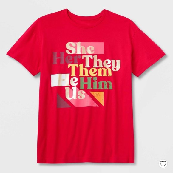 Pronouns Short Sleeve Crewneck Red T-Shirt- LGBTQIA + Pride Collection - Picture 1 of 3